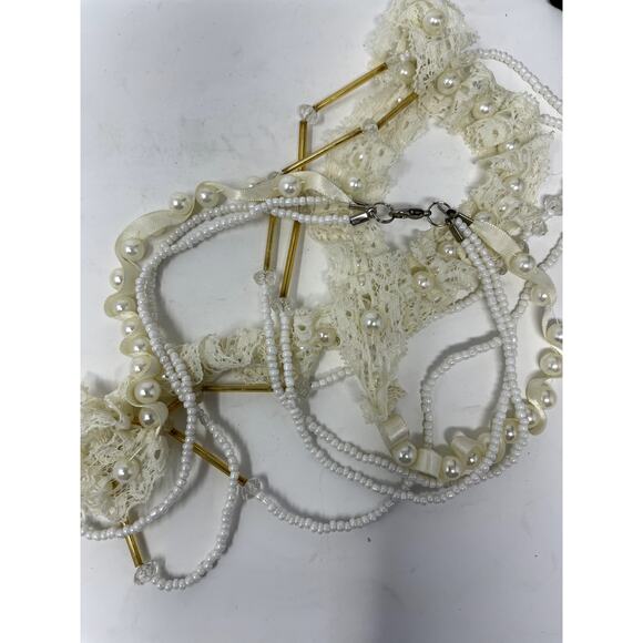 Vintage Lace, Crystal & Pearl Long Layered Necklace ~Wedding ~Victorian - Picture 8 of 10